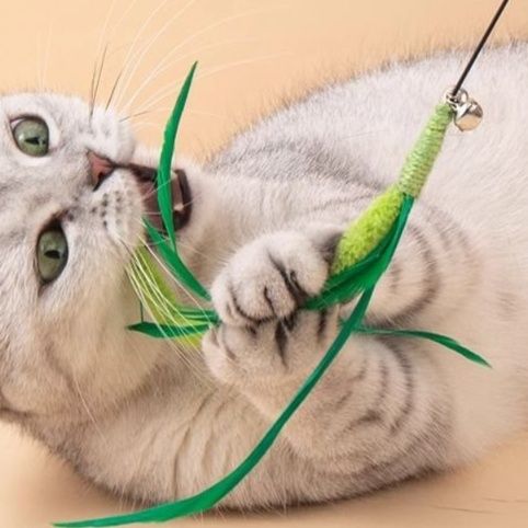 猫 おもちゃ 優しく揺れる鈴付き天然羽根じゃらし