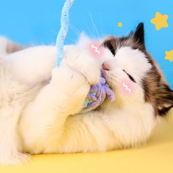 猫 おもちゃ やわらか手編みの鈴入り猫じゃらし