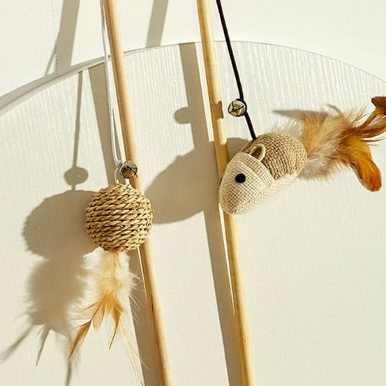 猫 おもちゃ 手作り木製 優しい鈴付き猫じゃらし