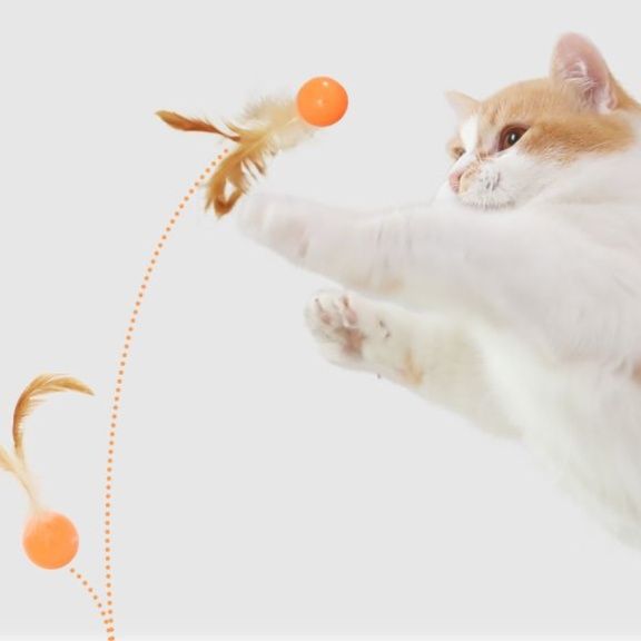 猫 おもちゃ ふわふわ羽根つき弾むボール猫じゃらし