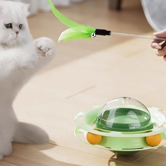 猫 おもちゃ きまぐれ遊び回転盤付き猫じゃらし