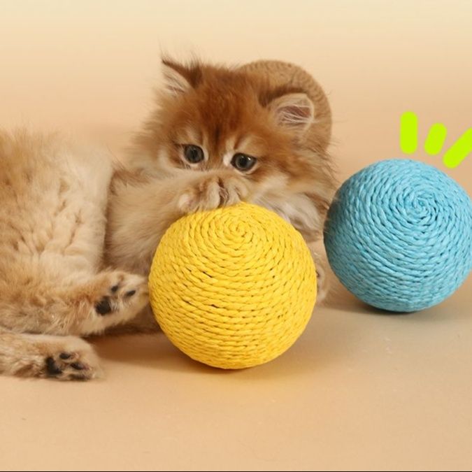 猫 おもちゃ もこもこ紙縄ボール 猫じゃらし