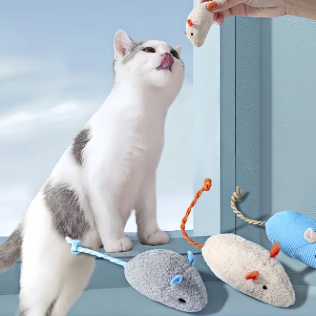 猫 おもちゃ もふもふネズミ３兄弟の猫じゃらし