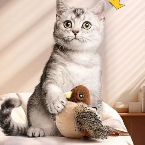 猫 おもちゃ 小鳥の声付き猫じゃらしトイ