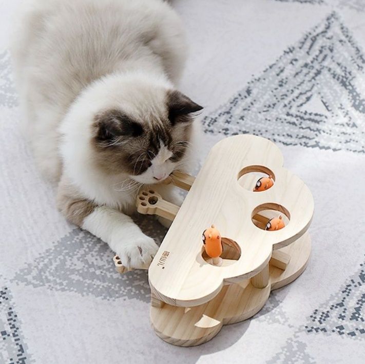 猫 おもちゃ 木製もぐらたたき猫じゃらし 