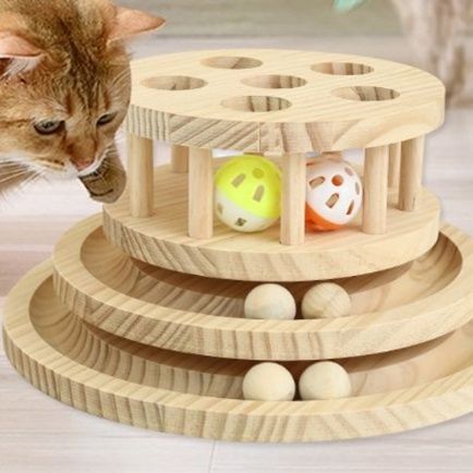 猫 おもちゃ 木製猫じゃらしタワー回転盤