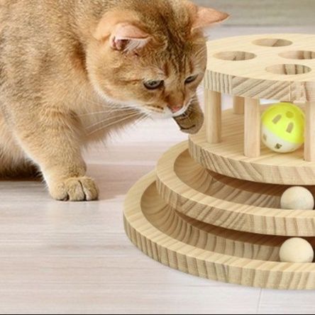 猫 おもちゃ 木製猫じゃらしタワー回転盤