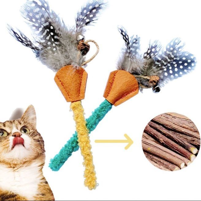 猫 おもちゃ もふもふ羽根付き歯磨き猫じゃらし