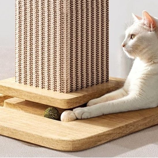 猫 おもちゃ 天然木の和モダン 据え置き型 爪とぎポール