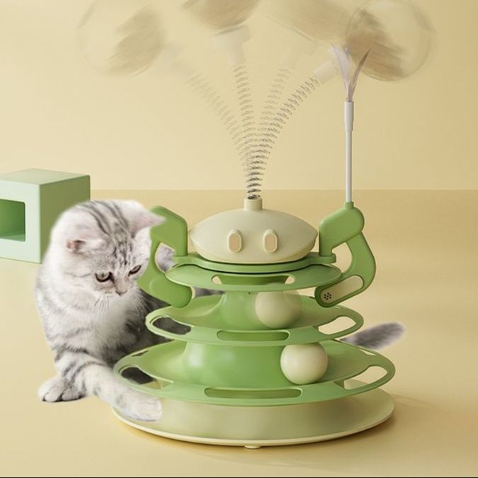 猫 おもちゃ 四重の輪回転式 猫じゃらしタワー