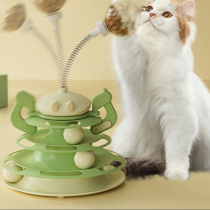 猫 おもちゃ 四重の輪回転式 猫じゃらしタワー