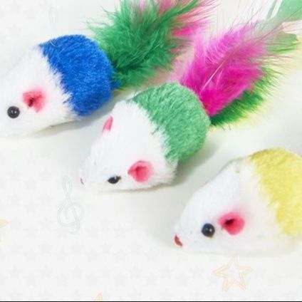猫 おもちゃ ふわふわ羽根付きネズミのおもちゃ