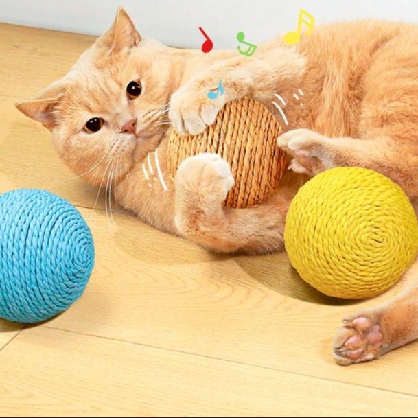 猫 おもちゃ 麻縄鈴付きころころボール