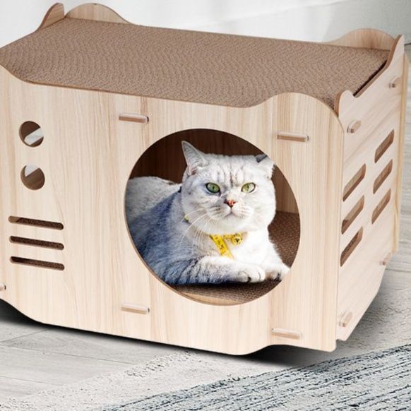 猫 おもちゃ 多機能キャットハウス＆爪とぎ知育セット