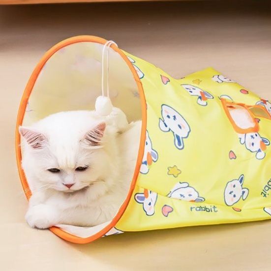 猫 おもちゃ うさぎ柄トンネル型キャットトイ