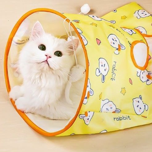 猫 おもちゃ うさぎ柄トンネル型キャットトイ