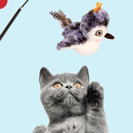 猫 おもちゃ 王冠の鳥さん付き伸縮できる猫じゃらし