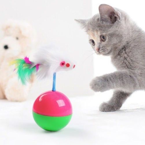猫 おもちゃ ふわふわネズミ付き揺れ球おもちゃ