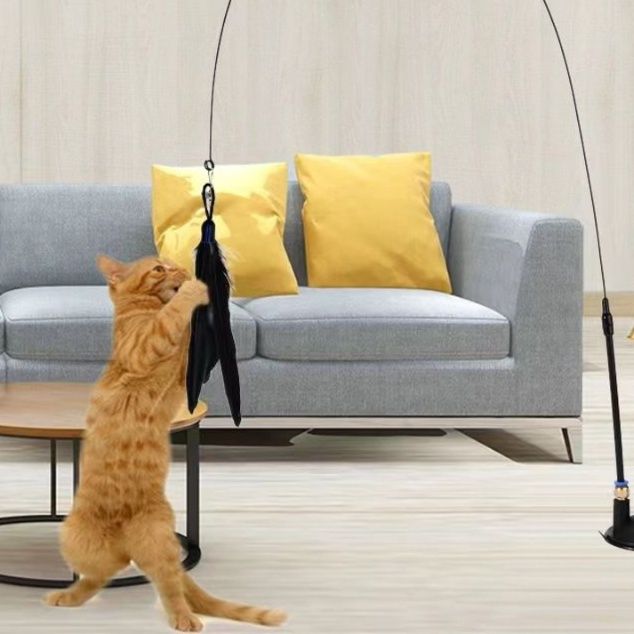 猫 おもちゃ 吸盤付き伸縮羽根じゃらし