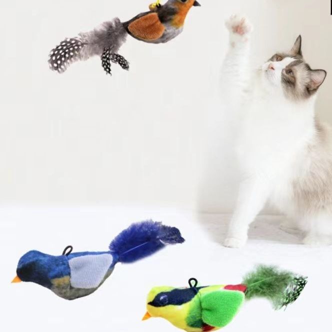 猫 おもちゃ 羽根付き小鳥の猫じゃらし
