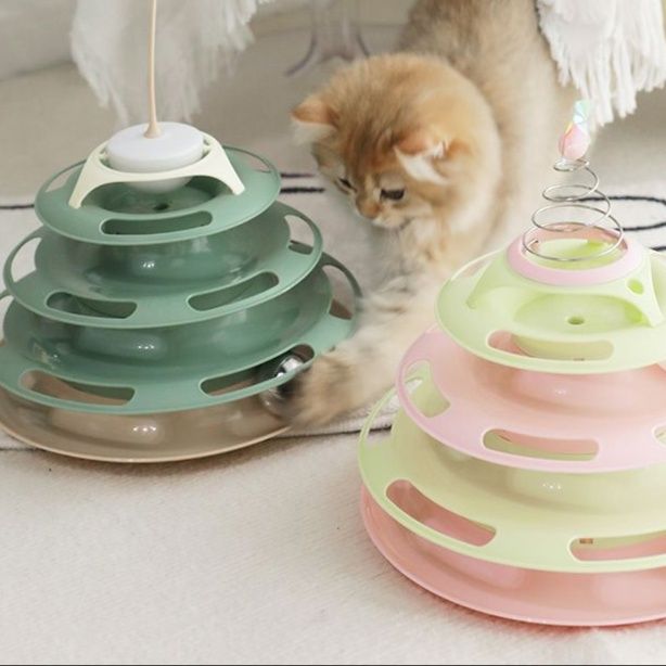 猫 おもちゃ 多層回転式 キャットタワーボール