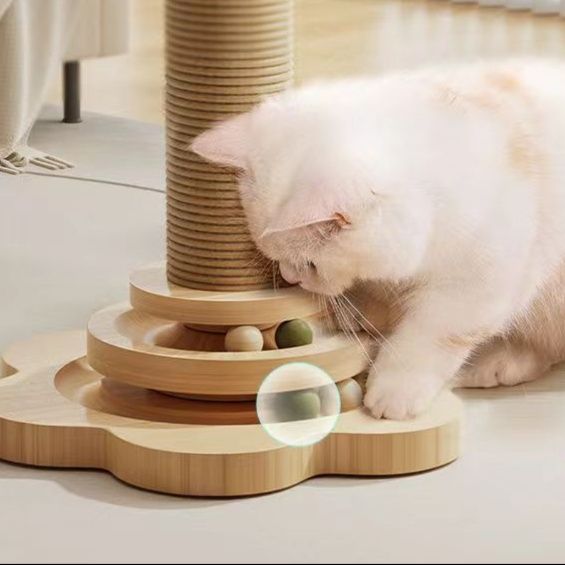 猫 おもちゃ 天然木製 キャットタワー付き ボール迷路