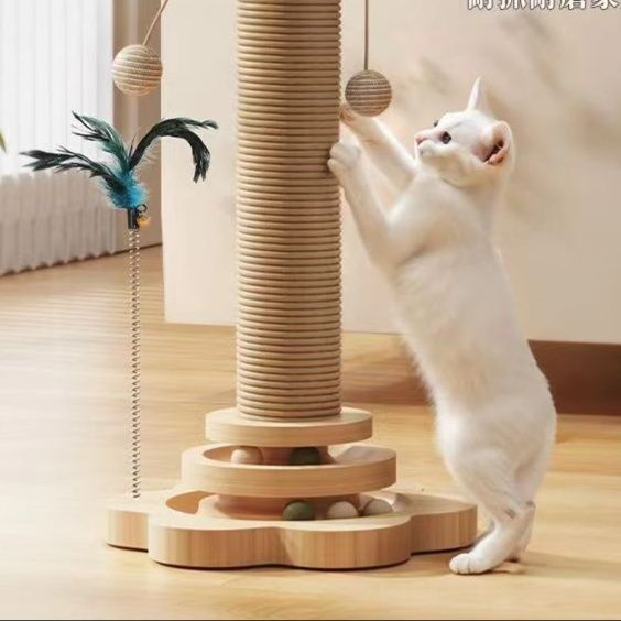 猫 おもちゃ 天然木製 キャットタワー付き ボール迷路