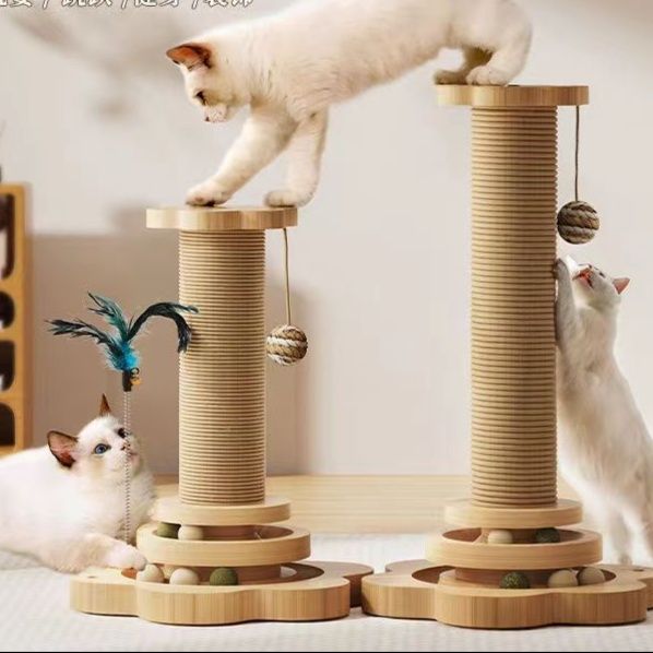 猫 おもちゃ 天然木製 キャットタワー付き ボール迷路