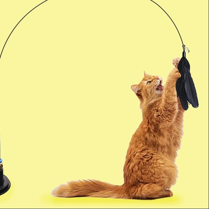 猫 おもちゃ 羽根付き伸縮吸盤式猫じゃらし