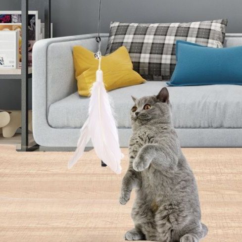 猫 おもちゃ 羽根付き伸縮吸盤式猫じゃらし