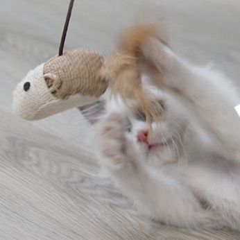 猫 おもちゃ 天然羽付き棒振りネズミ玩具