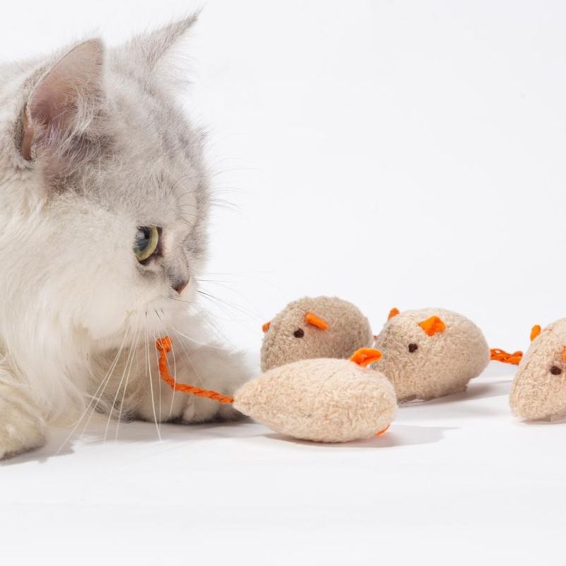 猫 おもちゃ もこもこネズミの引っ張りおもちゃ