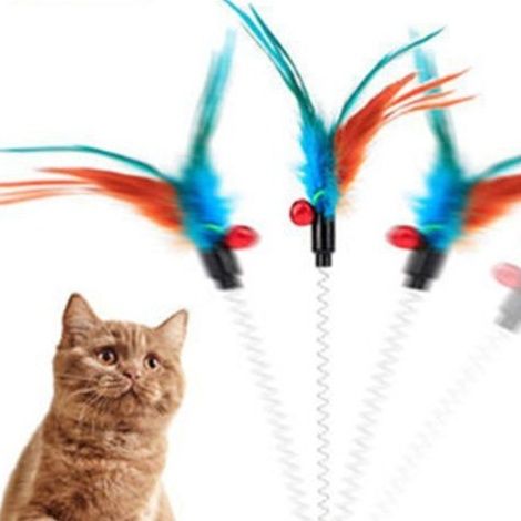 猫 おもちゃ 弾むネズミ&羽根 スプリング付き猫じゃらし