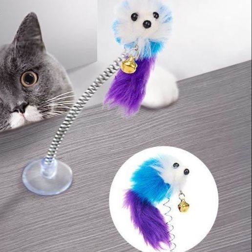 猫 おもちゃ 弾むネズミ&羽根 スプリング付き猫じゃらし