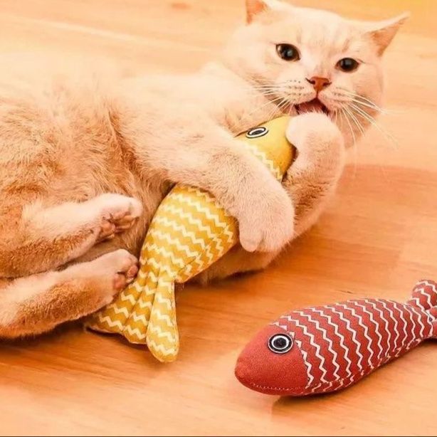 猫 おもちゃ もちもち波柄おさかな猫じゃらし
