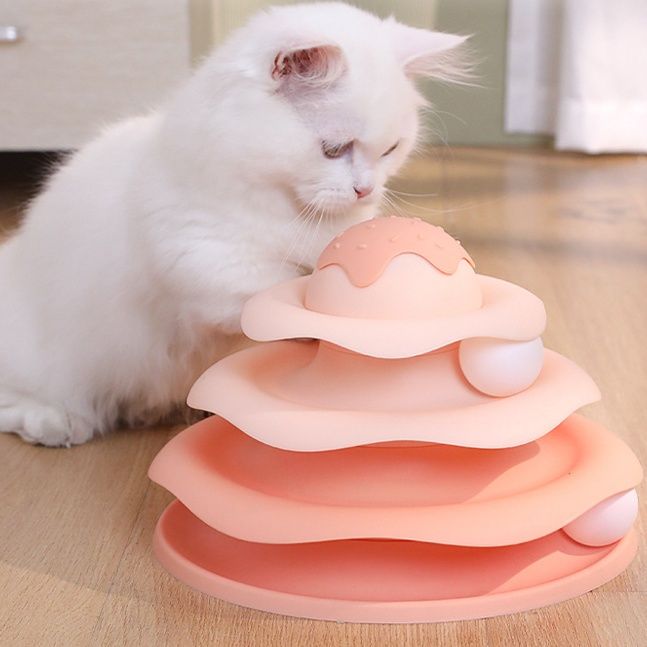 猫 おもちゃ 猫用回転式四段タワー　知育玩具