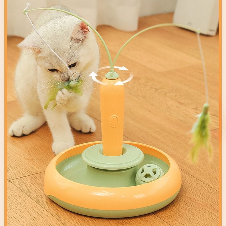 猫 おもちゃ 電動回転式羽根付き　猫じゃらし　台座タイプ