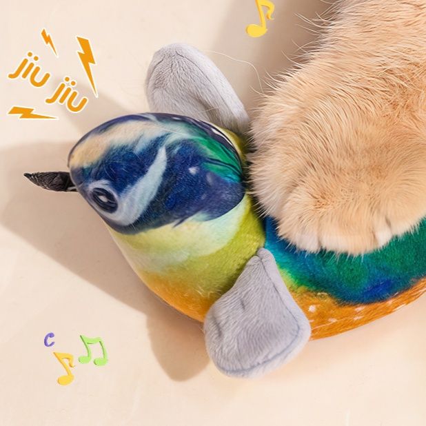 猫 おもちゃ 本物そっくり鳴き声付き小鳥のぬいぐるみ