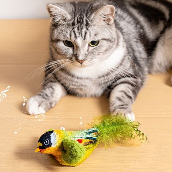 猫 おもちゃ 本物そっくり鳴き声付き小鳥のぬいぐるみ