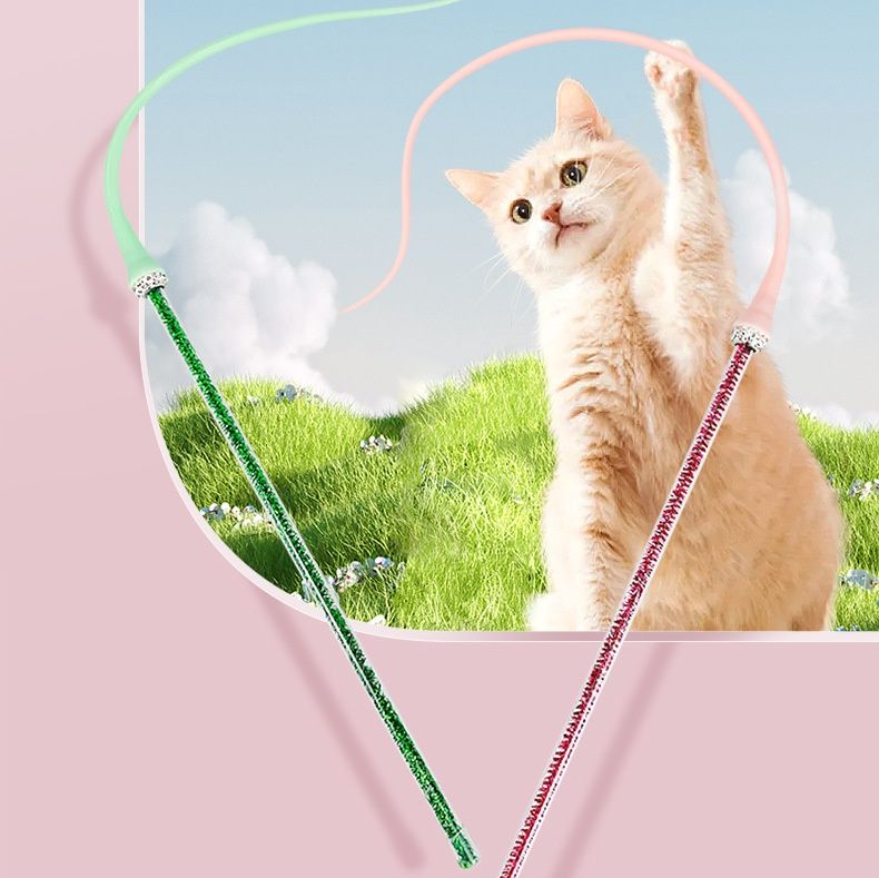 猫 おもちゃ キラキラ輝く紐付き一本棒猫じゃらし