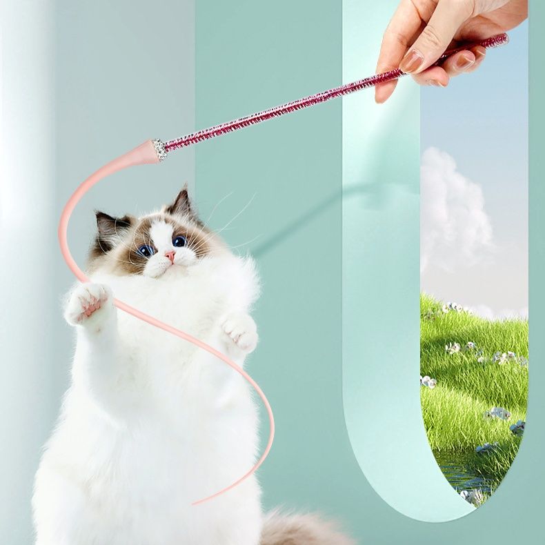 猫 おもちゃ キラキラ輝く紐付き一本棒猫じゃらし