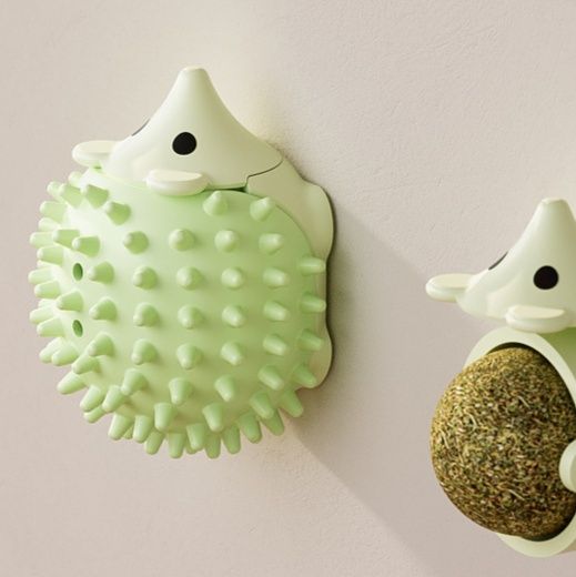 猫 おもちゃ はりねずみ型回転式猫用歯磨き知育玩具