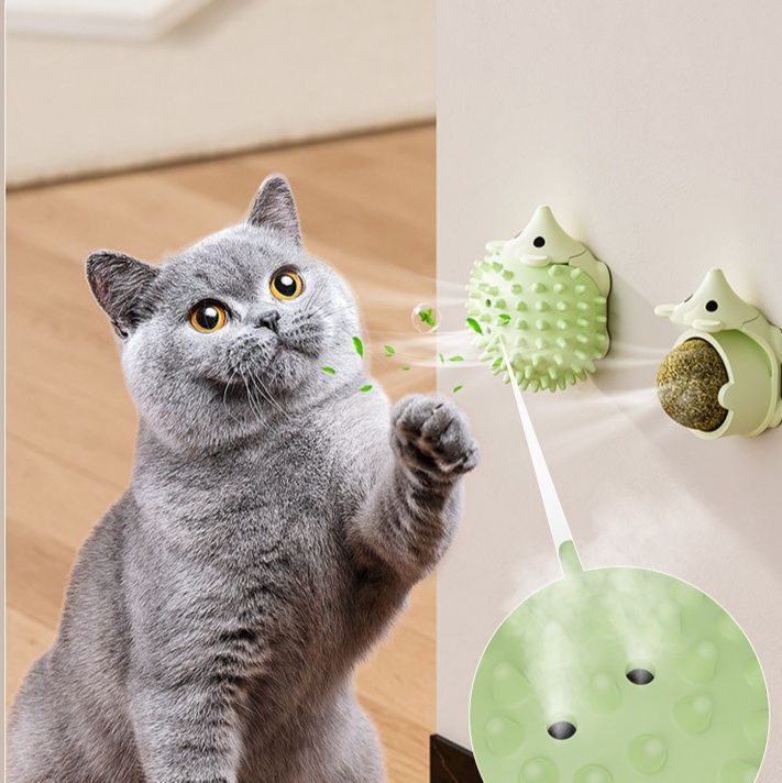 猫 おもちゃ はりねずみ型回転式猫用歯磨き知育玩具