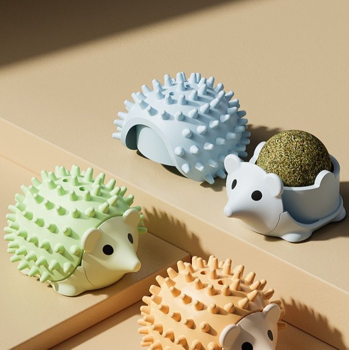 猫 おもちゃ はりねずみ型回転式猫用歯磨き知育玩具