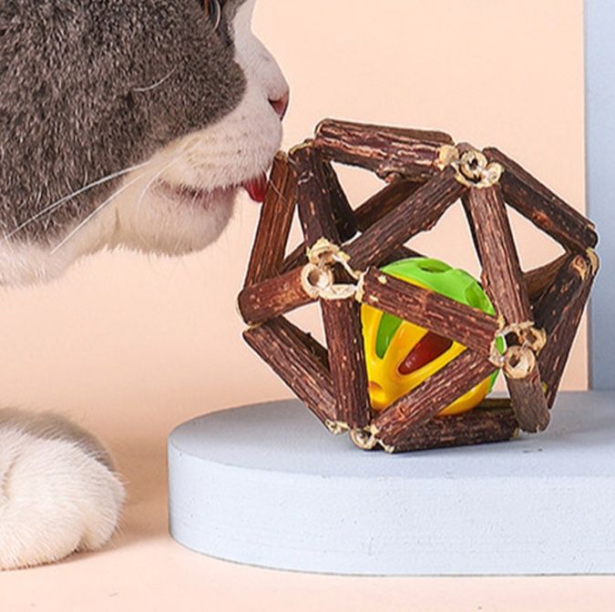 猫 おもちゃ 天然木蔦編みボール型歯磨きおもちゃ