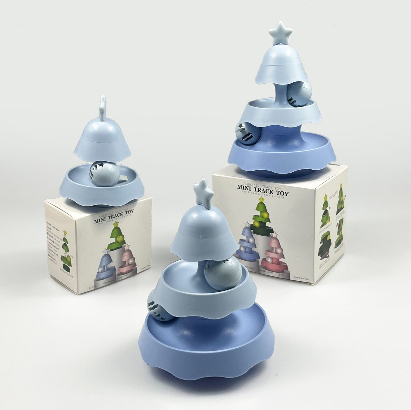 猫 おもちゃ 星飾り付き螺旋型回転ボール遊び塔