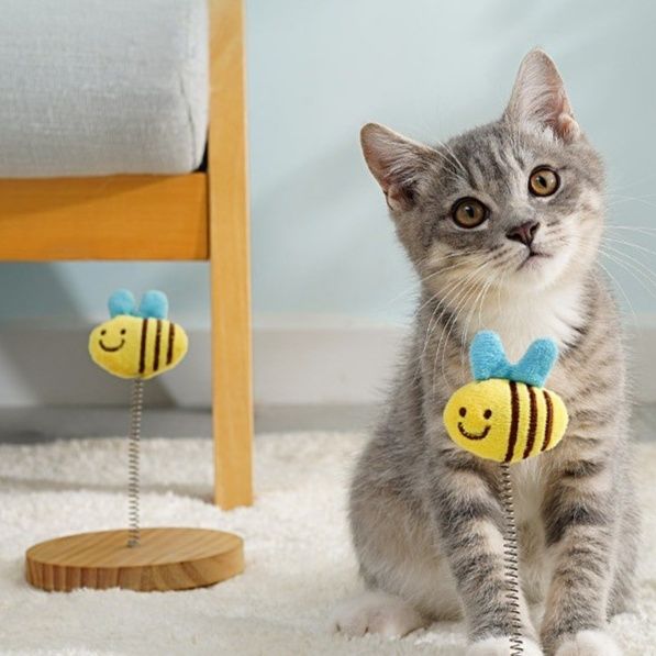 猫 おもちゃ ミツバチぬいぐるみ付きバネ式自立猫じゃらし