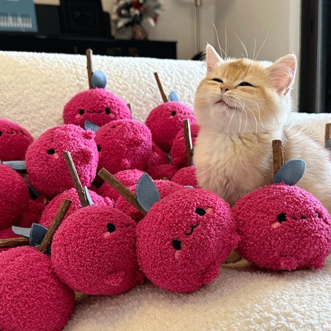 猫 おもちゃ またたび木棒付きりんご形ぬいぐるみ