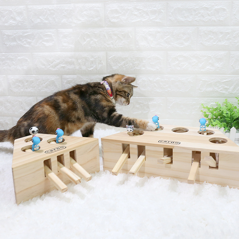 猫 おもちゃ 木製モグラたたき型猫用知育玩具おもちゃ