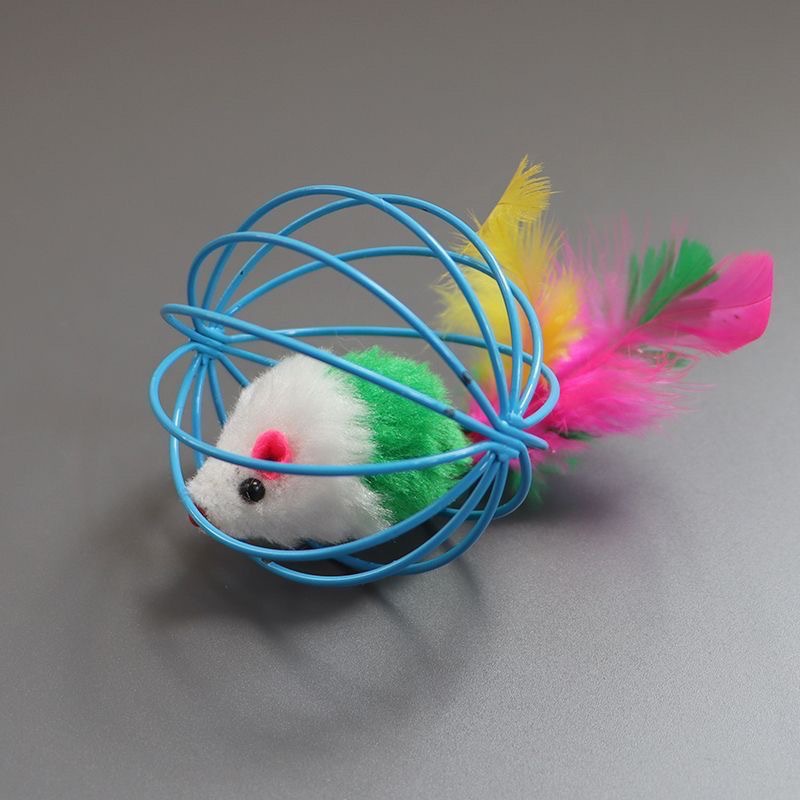 猫 おもちゃ ねずみ入りケージボール羽根付き知育玩具